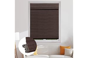 SEEYE Cordless Bamboo Roman Shades, Blackout Natural Bamboo Blinds for Indoor Windows, Roll Up Blind Privacy Shade for Home, Office, Door, UV Resistant & Easy to Install, 34" W x 64" H, Brown