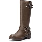 DREAM PAIRS Women's Knee High Boots Combat Boots Goth Boot Lace Up Adjustable Buckles Chunky Low Heel Fall Booties with Side Zipper to Put on and off