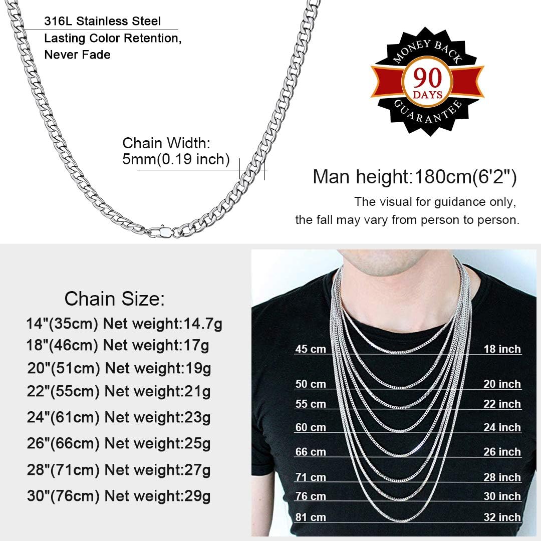 Mens Cuban Link Stainless Steal Chains Men Cuban Chain Choker, Silver-5mm Wide, 36cm - Image 5