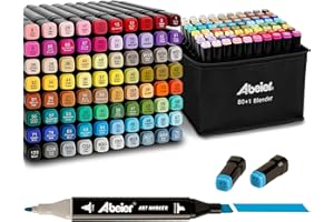 ABEIER 80 Color Alcohol Based Dual Tip Markers Set, Plus 1 Colorless Blender Pen, Permanent Sketch Markers for Kids, Adults Coloring and Artist Illustration