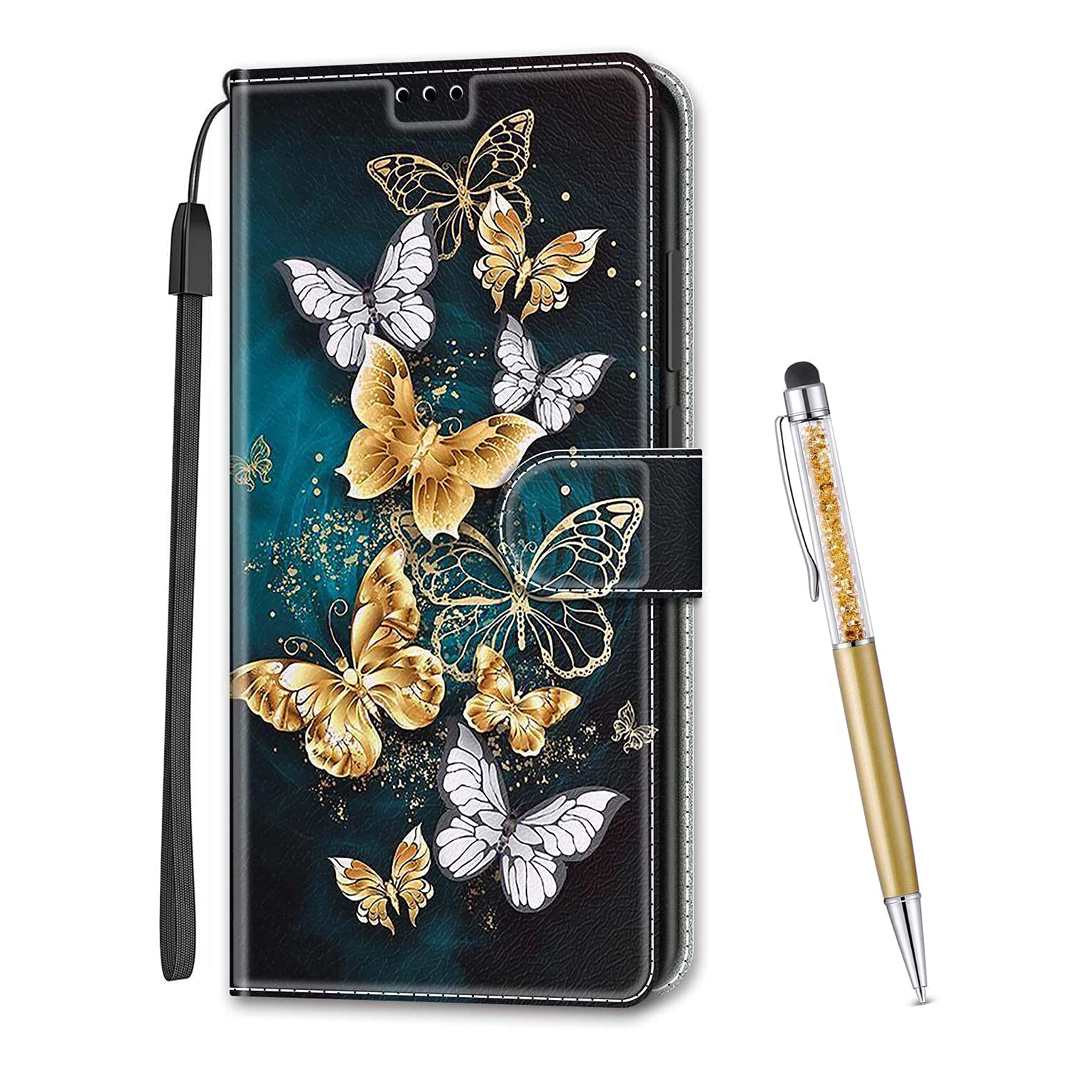 MadBee Compatible with iPhone 13 Case 6.1 Inch, Full Body Colorful Pattern Design Flip Magnetic Detachable PU Leather Wallet Case Cover for iPhone 13 (Butterfly C)