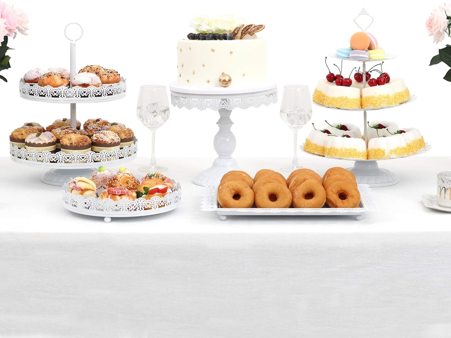 LIFESTIVAL 5 Pack Cake Stands Set White Metal Cupcake Holder Dessert Display Plate Decor Serving Platter for Party Wedding Birthday Baby Shower Celebration Home Decoration: Kitchen & Dining