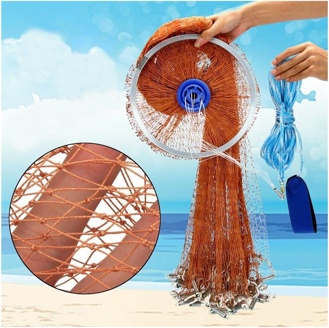 Hand Throwing Fishing Nets Fishing Cast Net/1 Finger Mesh/4