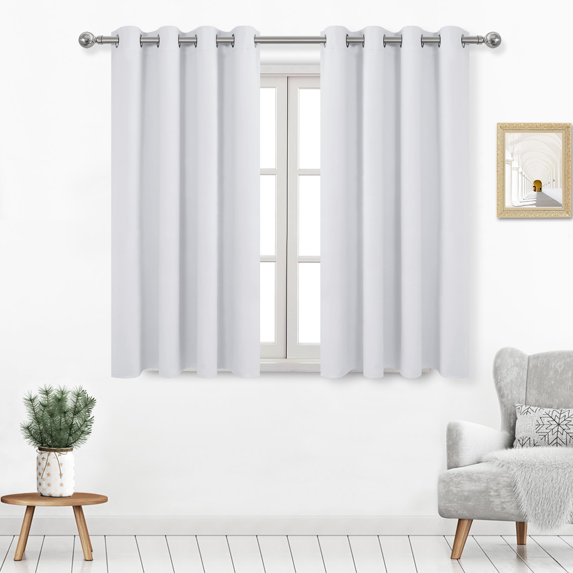 DWCN Curtains 54 Inches Long, Thermal Blackout Drapes for Bedroom, Room Darkening Panels for Living Room - W52 x L54 Inch, Set of 2, Greyish White