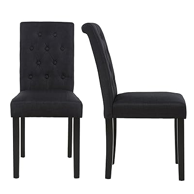 Set of 2 Upholstered Fabric Dining Chairs with Button-Tufted Details