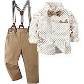 Boarnseorl Baby Boys Pants Sets,Toddler Gentleman Outfits, Infant Long Sleeve Shirt + Pants + Bow Tie + Suspenders