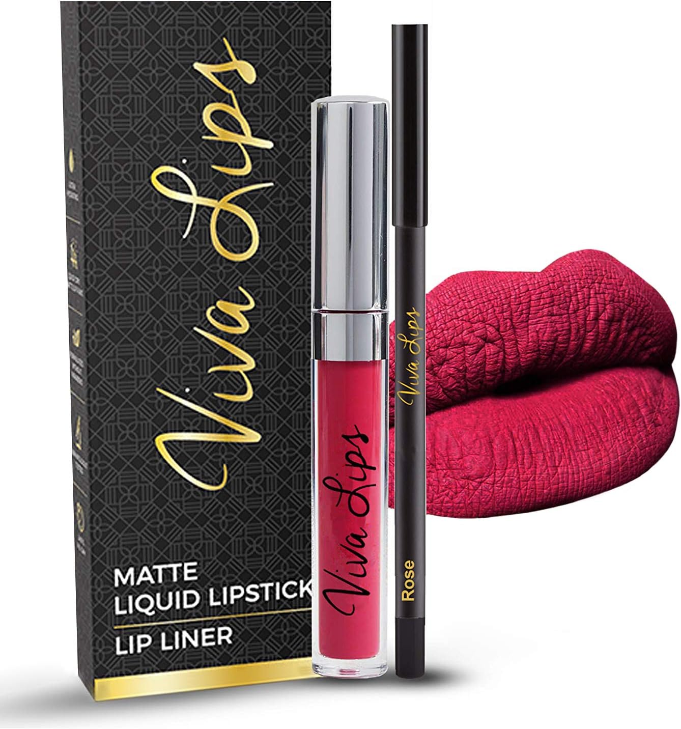 Viva Lips - Professional Liquid Matte Rose Lipstick with FREE Lip Liner - Long Lasting, Kiss Proof, Water Proof, Food Proof, and Smudge Proof. Moisturizing Lip Stick - Easy To Apply, Hard To Come Off