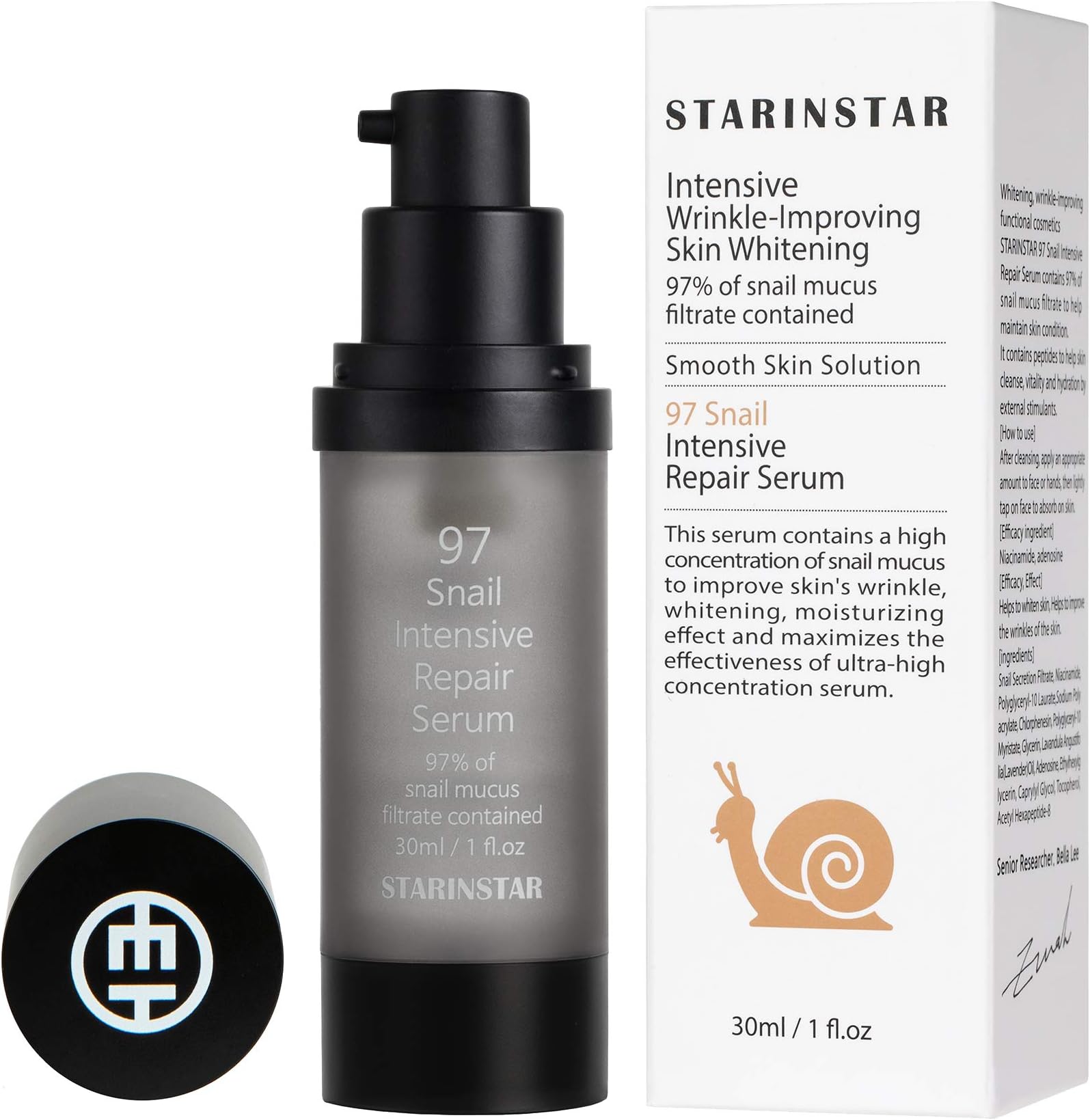 MOYAMOYA 97 Snail Intensive Repair Serum, 97% of snail mucus filtrate with lavender oil 500ppm and peptide 100ppm, Wrinkle-Imporving Skin Whitening, 30ml/1 fl.oz
