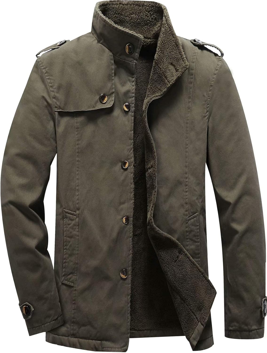 Vcansion Men's Winter Cotton Fleece Lined Jacket Coat Single Breasted Outerwear: Clothing