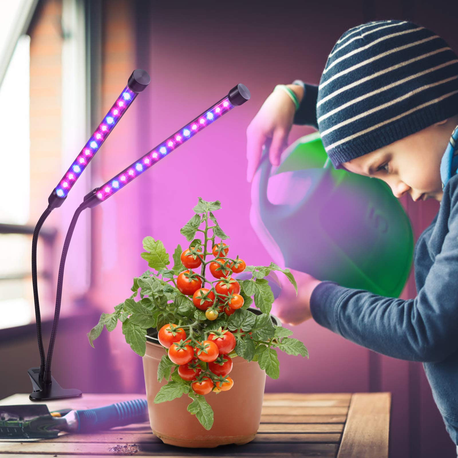 MIXC LED Grow Light Indoor Plant Lights 36LED Growing Dual Lamp 5 Dimmable Levels with Adjustable 360 Degree Flexible Gooseneck Timer Function for Office Home Hydroponics Greenhouse Gardening