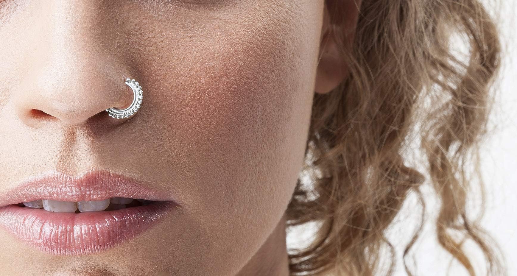 Tribal Nose Ring: Sterling Silver Handmade Nostril Piercing Hoop in 20 Gauge 8mm