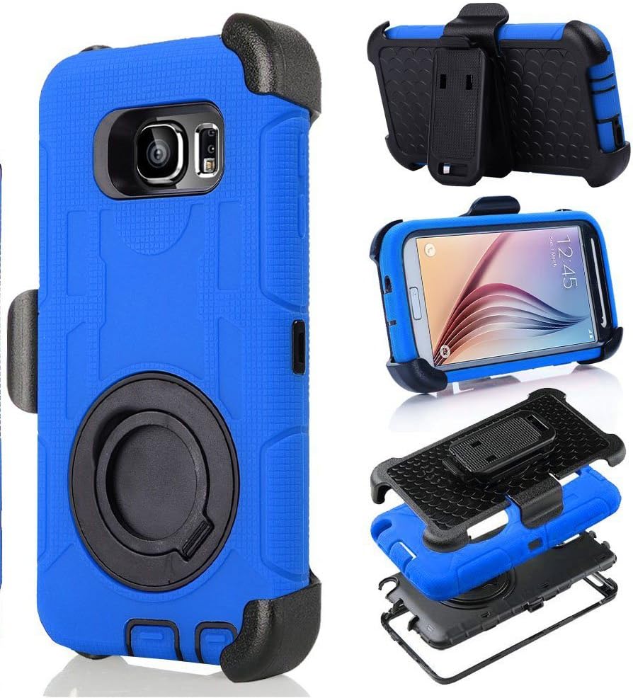 S6 Case, Galaxy S6 Case, Aitech TPU Rubber & Silicone Ultra Shock&drop-proof Amy-grade Protective Hard Defender Case with Stand & Clip for Samsung Galaxy S6 (Blue + Black)