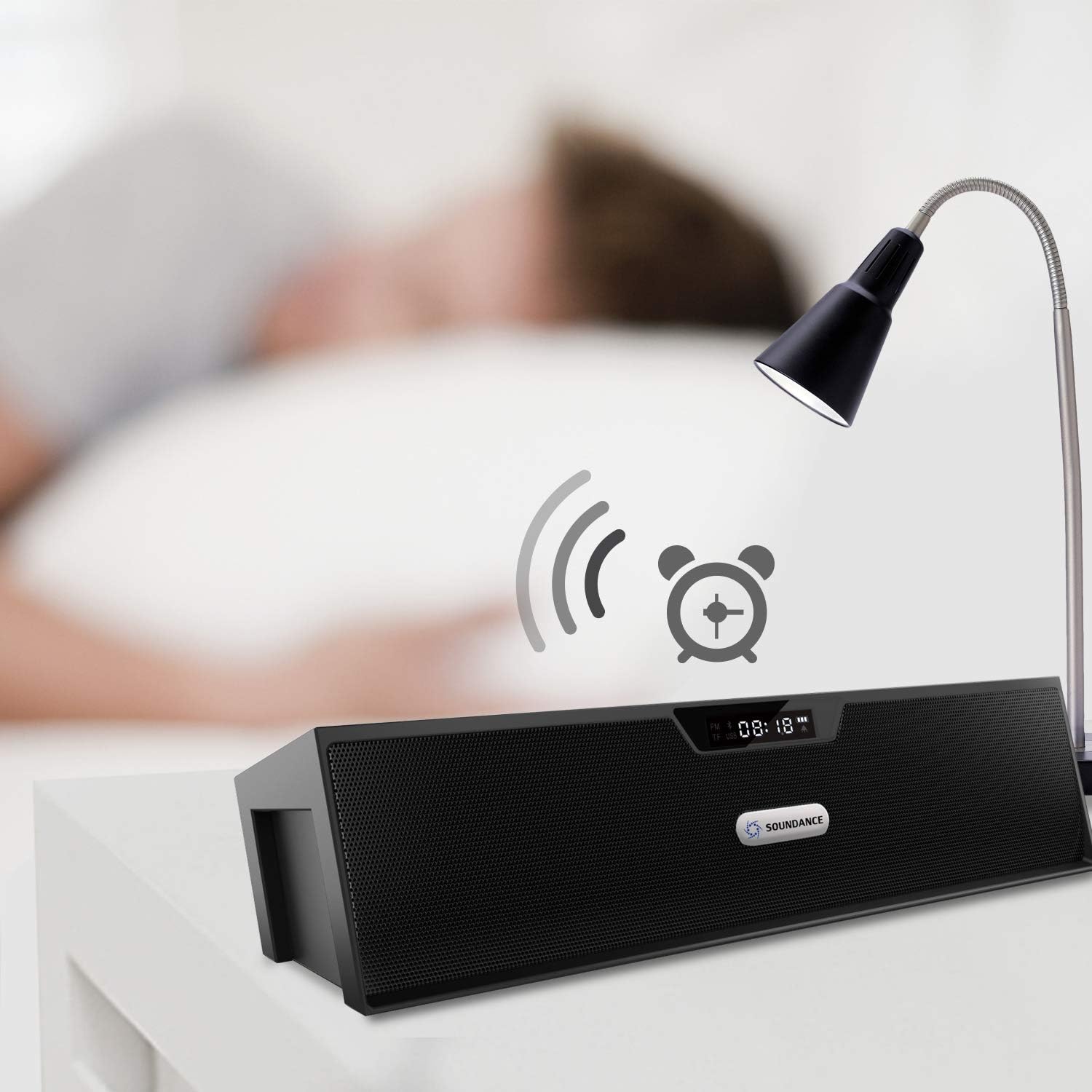 Soundance FM Radio Wireless Bluetooth Speaker Alarm Clock, Portable Radio Speaker with Digital LED USB Rechargeable for Office Desk Home Bedroom Bedside Desktop Computer, SDY019 Black: Electronics