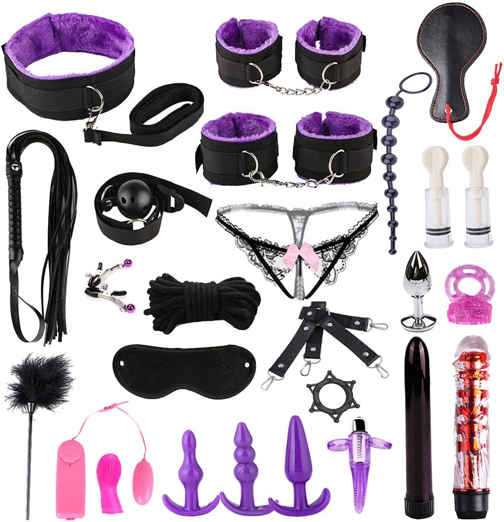 Tummty 26 Pcs Bed Game Set Nylon Leather Amal V`ibrantor Eyemask Women Men Sxx Toys Kit