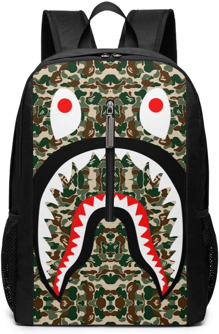 Sroney Bape Shark Camo Backpack, Lightweight College School Travel Shoulder Bags for Men Women