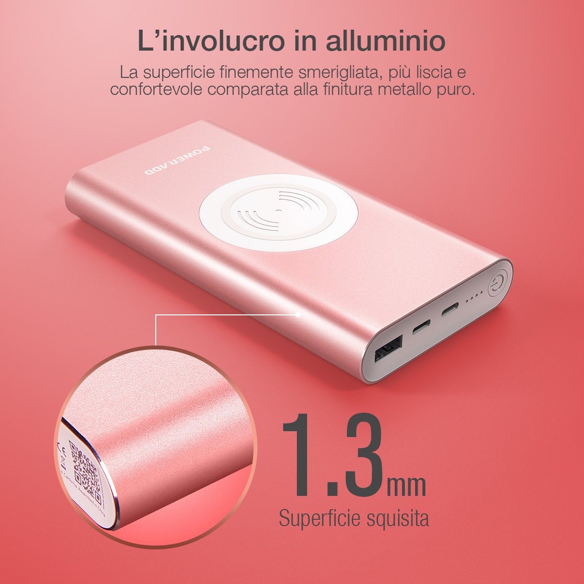POWERADD Caricabatterie portatile Senza fili 10000mAh powerbank wireless Entrata di Lightning e di USB-C, 2 uscite per iPhone X/8, Samsung Galaxy S9/S8/S7/Note 8 e tanti altri (Cavo di Lightning e di USB-C sono inclusi)