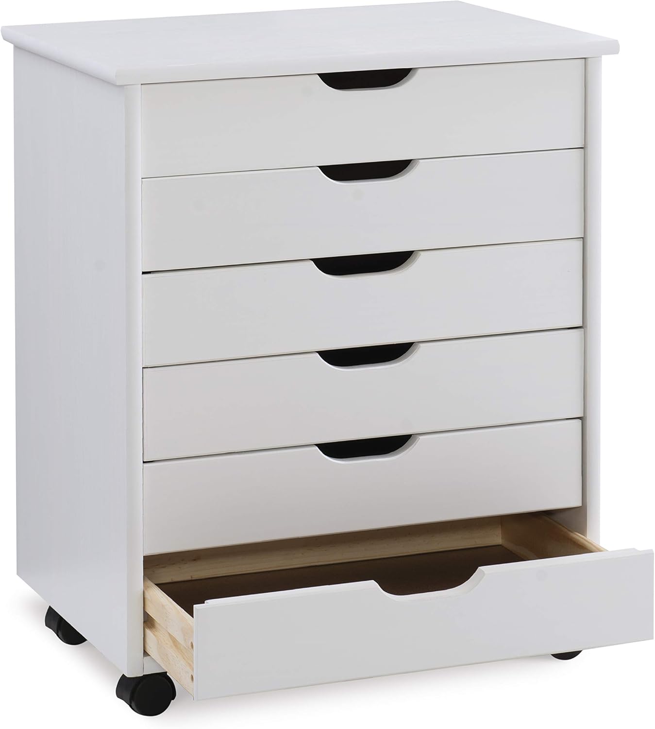 Linon Home Decor Products Corinne Six Drawer Wide, White Wash Rolling Cart: Furniture & Decor