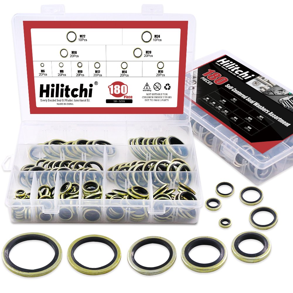 Hilitchi 180Pcs Metric Dowty Bonded Seal Oil Washer Assortment Kit