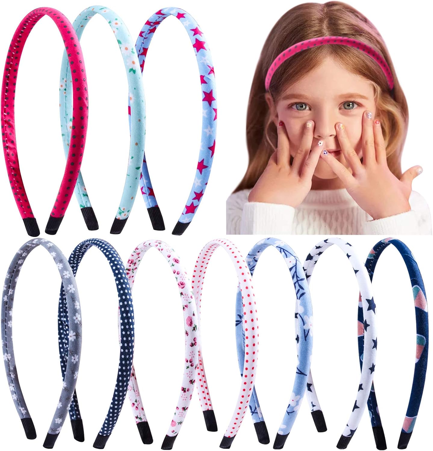 10pcs Headbands for Girls Floral Fabric Dots Heart Hair Hoop Flower Strip Hair Bands Alice Bands for Girls Women - Image 5