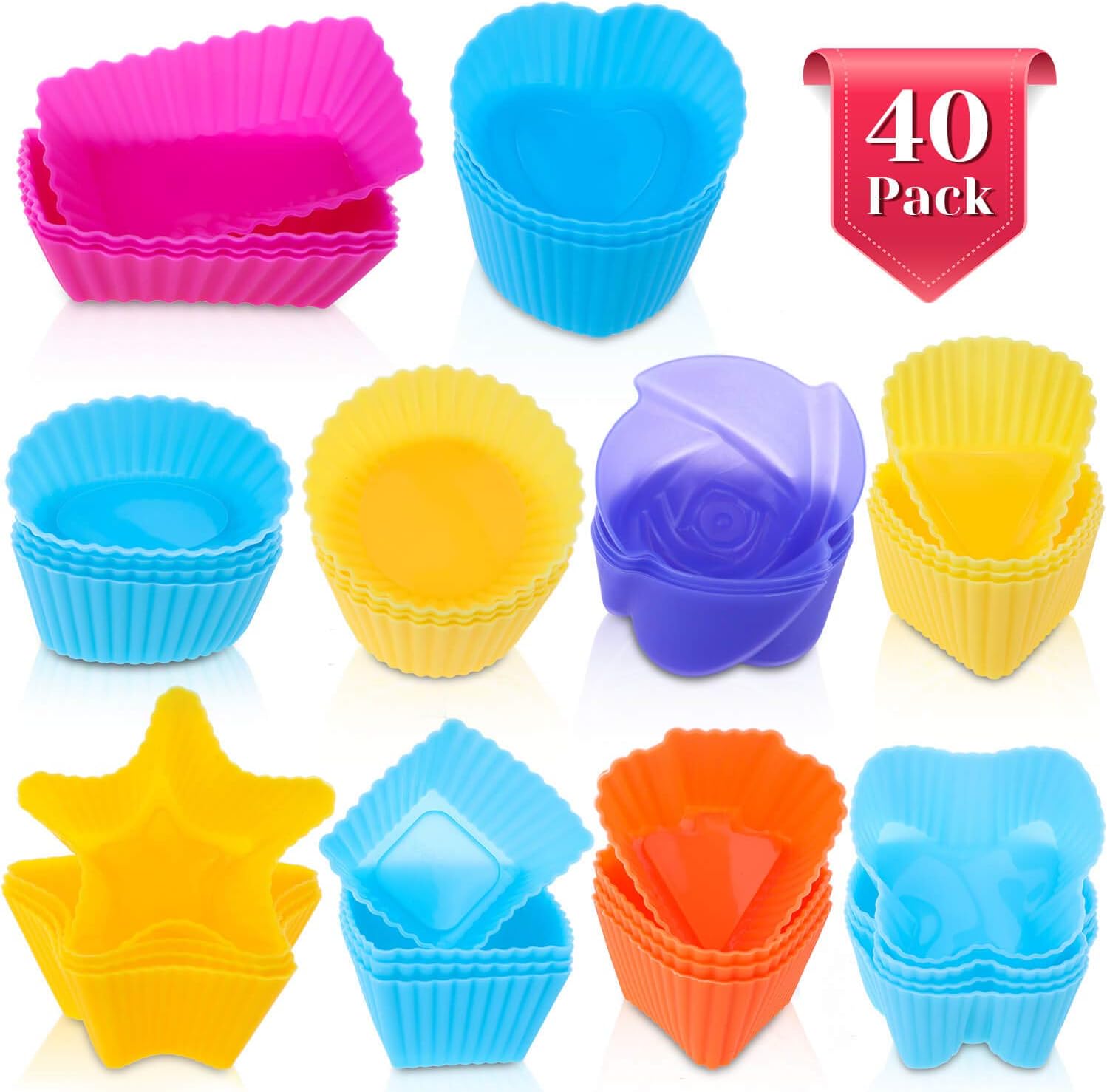 Silicone Muffin Cups, Selizo 40 Pcs Silicone Cupcake Baking