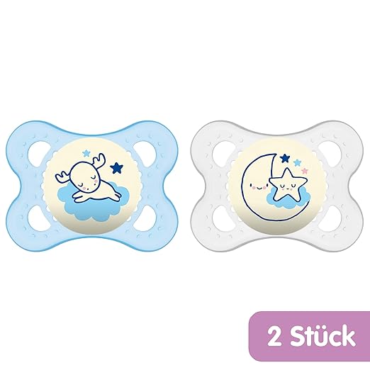 MAM Night Schnuller im Doppelpack, leuchtender Baby Schnuller, besonders weicher Baby Schnuller für schnelle Akzeptanz mit St