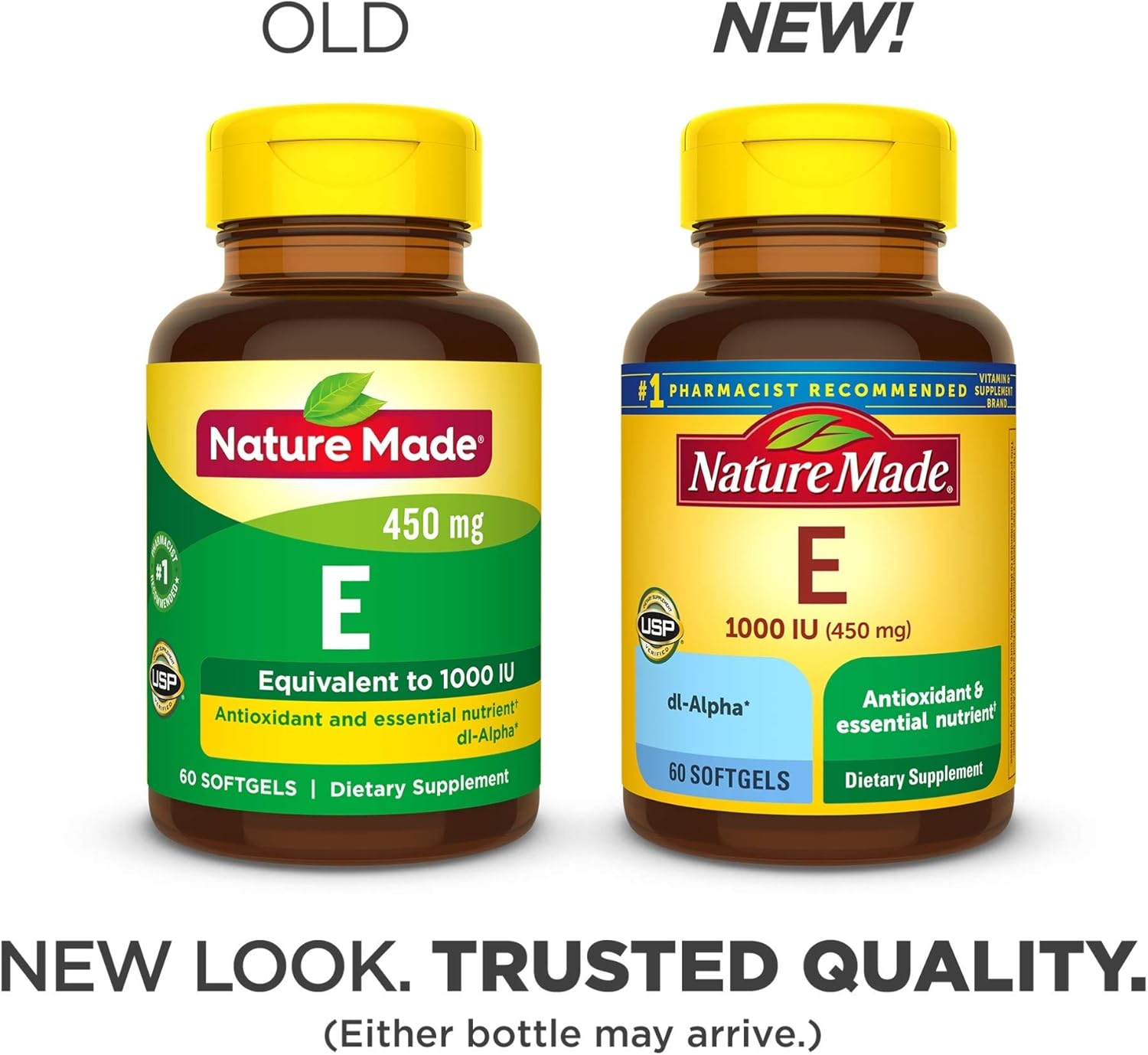 Nature Made Vitamin E 450 mg (1000 IU) dlAlpha Softgels, 60 Count for Antioxidant Support (Pack