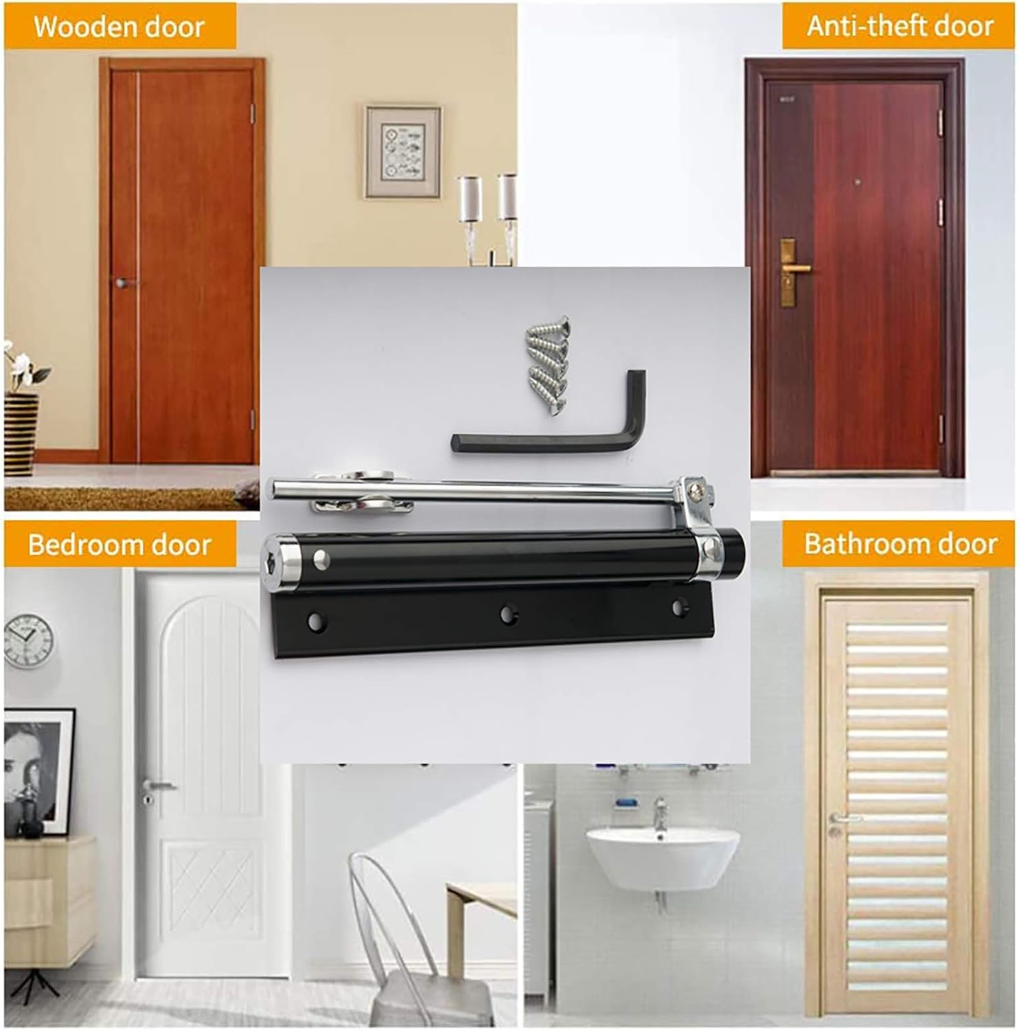 Aluminum Alloy Light Duty Simple Door Closer Spring Loaded Adjustable Automatic Surface Mounted For Residential And Commercial Purposes 180mm Black With 5 Screws Diy Tools Door Hardware Locks Acbb Aikido Fr