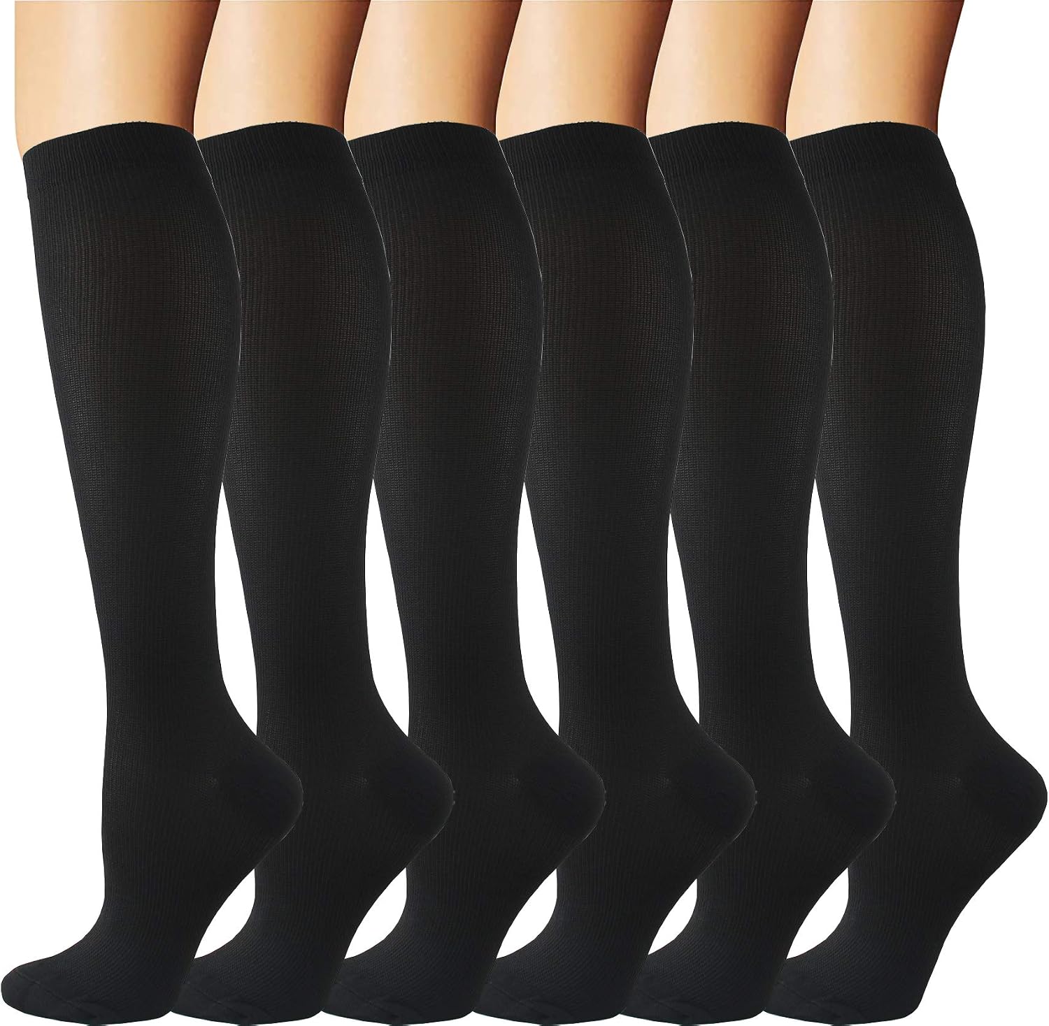 6 works Compression Socks for Men and Women 20-30 mmHg Nursing Athletic Travel Flight Socks Shin Splints Knee High