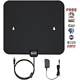 Vikeri Digital Amplified HDTV Antenna indoor with AC/DC Power Adapter - 50 Mile Range, Black/White