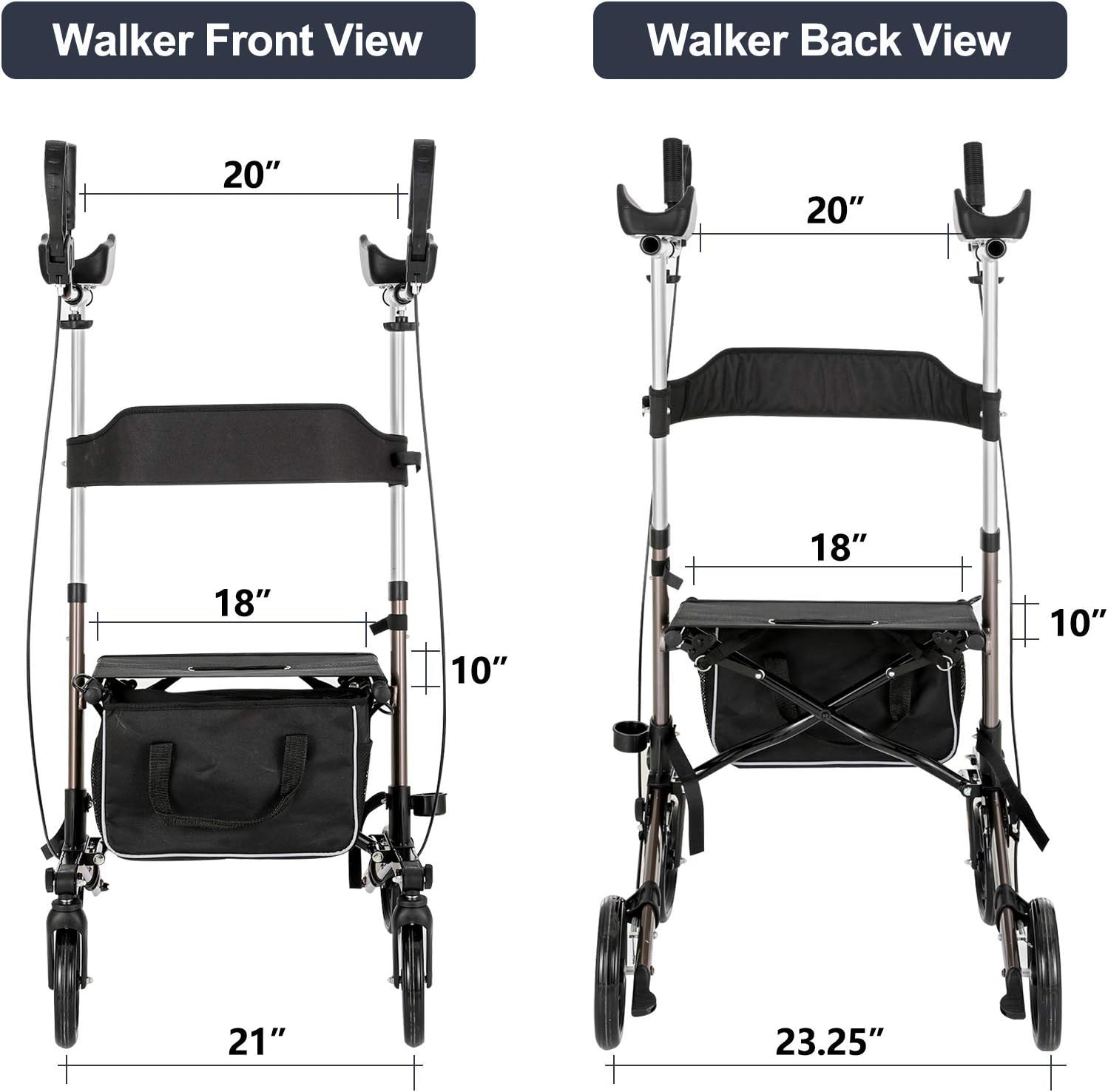 Rinkmo Rollator Walker, Walker for Seniors and Adults Stand Up Folding Rollator Walker with Seats and 8” Wheels, Padded Armrest and Backrest, Tall Rolling Mobility Walking Aid with Basket: Health & Personal Care