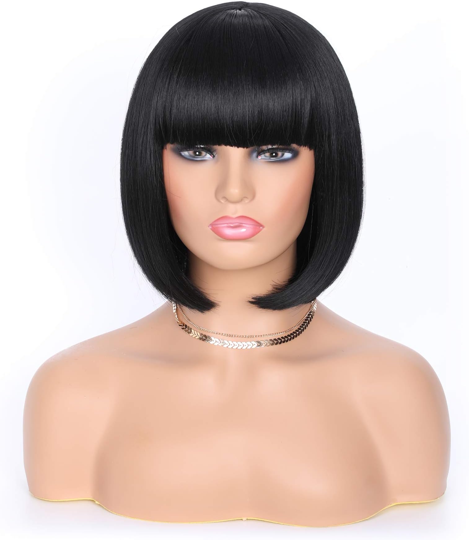 OkeBeauty Black Bob Wigs with Bangs for Women Straight Short Bob Wigs Synthetic Heat Resistant Wigs Cosplay Bob Wigs Natural Looking