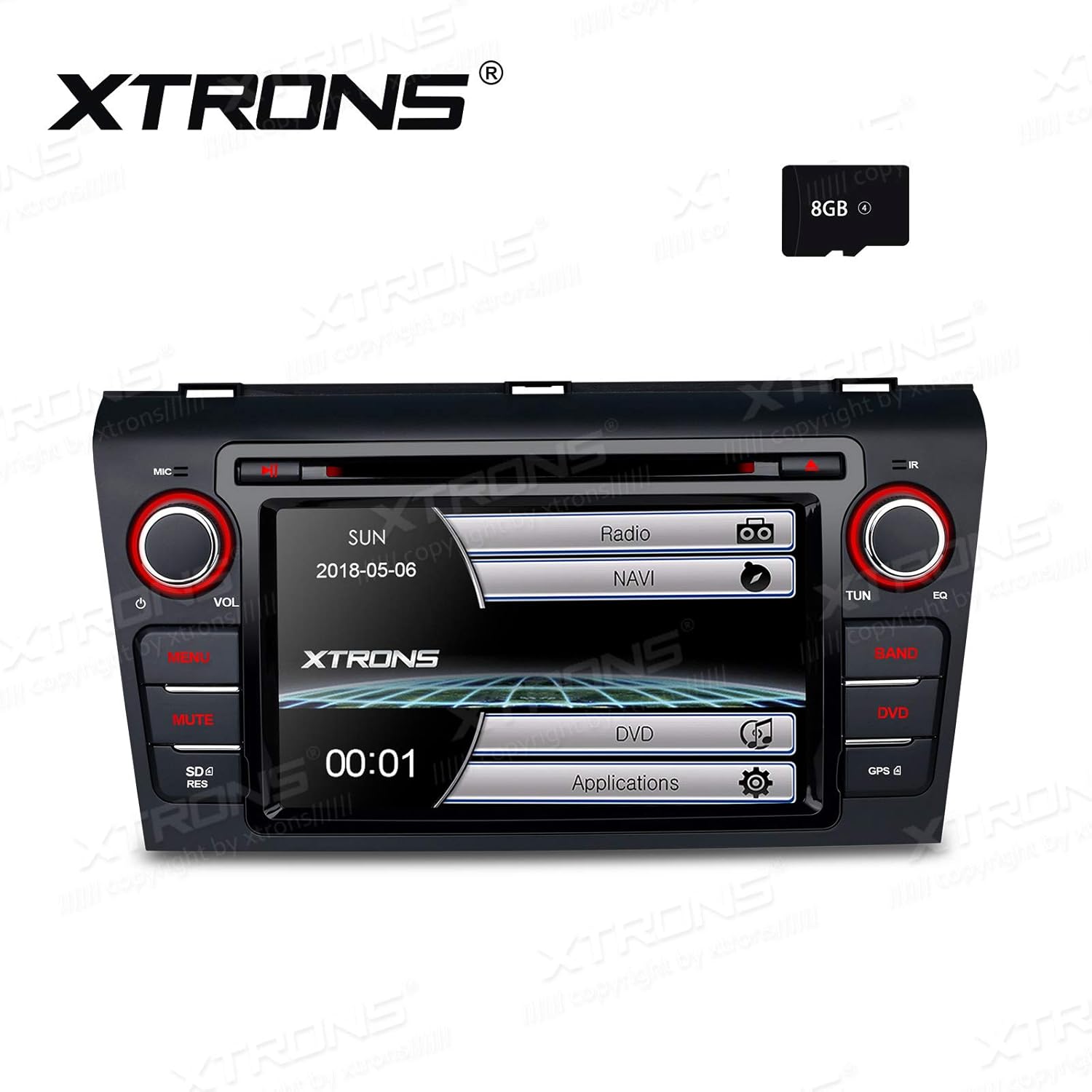 XTRONS 7 Inch HD Digital Touch Screen Car Stereo Radio in-Dash DVD Player with GPS Navigation CANbus Screen Mirroring Function for Mazda 3 8GB TF Card Included