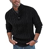 Beotyshow Mens Stand Collar Pullover Sweaters Cable Knitted Solid Twisted Thermal Sweaters with Buttons for Men
