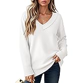 Saodimallsu Womens Fall Tunic Sweaters Long Sleeve Chunky Knit V Neck Casual Loose Fit Pullover Tops