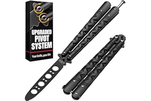 GOOD WORKER Butterfly Knife - Balisong Trainer - Black Practice Butterfly Trainer with Sure Spring Latch - Balisong Knives NOT Real NOT Sharp Blade - Full Stainless Steel Fake Dull Trick
