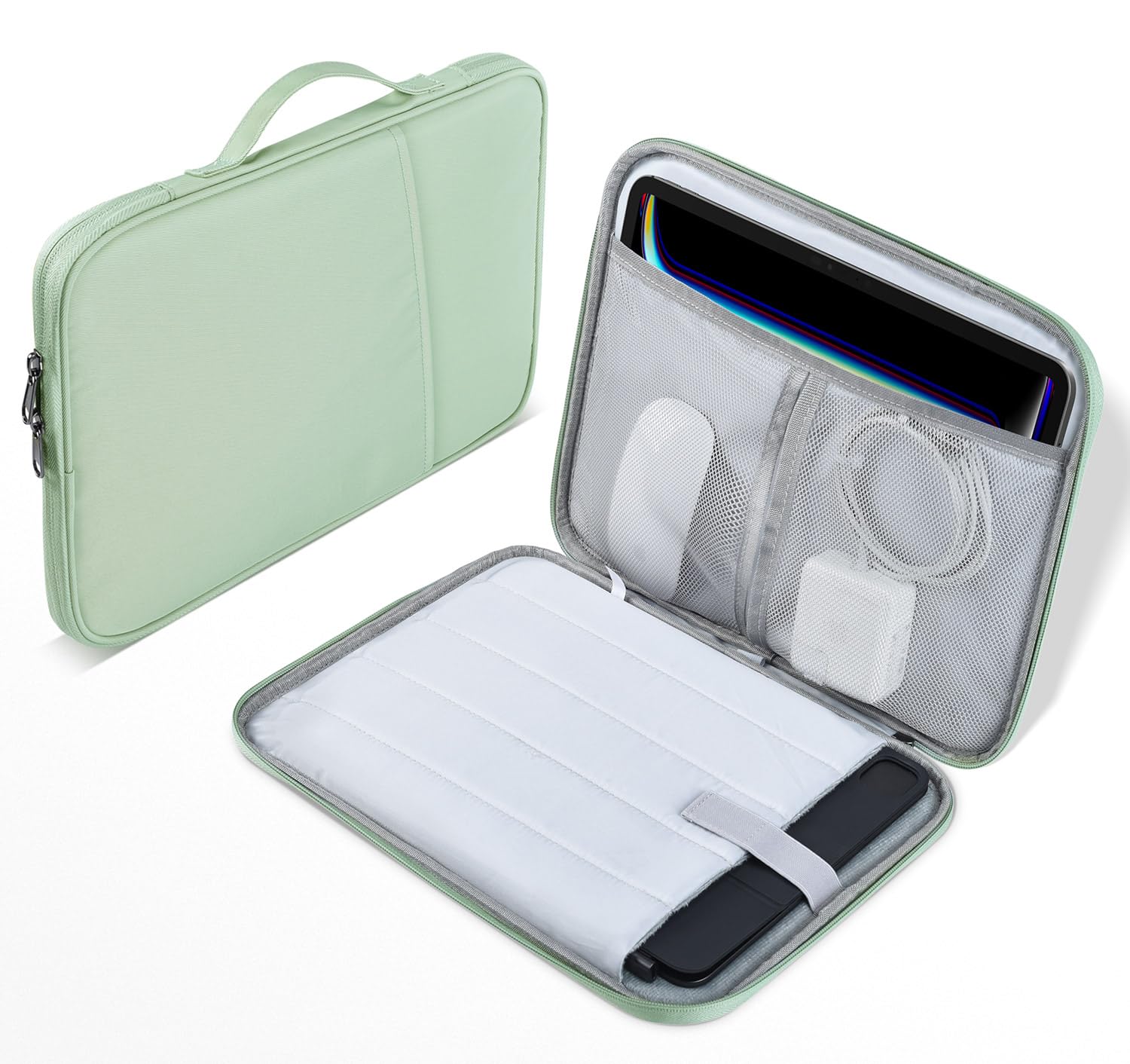 Photo 1 of 11 inch Laptop Sleeve Carrying Case for 11-in iPad A16 & iPad Air M3 M2 2025-2024, 11 inch iPad Pro M4 with Magic Keyboard Water-Resistant Shockproof Handle Bag Cover w/Accessory Pocket -Mint Green