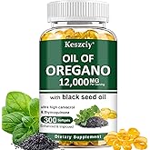 Keszciy 300 Softgels Oil of Oregano with Black Seed Oil, 2 in 1 Oregano Supplement for Immune Health, Retains High Concentrated Carvacrol & Thymoquinone, Non-GMO, 1 Pack