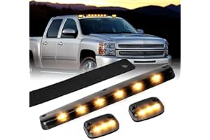 AMEXMART 3X LED Cab Marker Lights Smoked Lens Amber Cab Top Roof Running Light Assembly Compatible with Silverado/Sierra 1500 2500 2500HD 3500 3500HD 2014 2500HD 3500HD 2007-2013 (Amber)