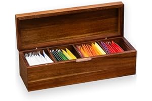 FLYIEE Acacia Wooden Tea Bag Organizers, Tea packet Storage Boxes, Tea Caddy for Tea Bags Chest, Teabag Holder Containers, Teabox Station Display, Organizador De Tes Caja Para Te, 4 Compartments
