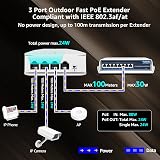 YuanLey 4 Port Outdoor PoE Extender 1-3 Out IEEE 802.3af/at IP66 Waterproof view 2