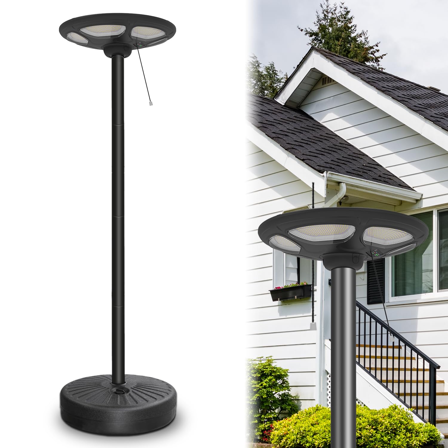 Solar Lamp Post Light Outdoor, 2000 LM Solar Street Light with Remote Control, Adjustable Light Poles for Outside, All-Weather Resistant Lamp Post for Yard, Garden, Patio, Swimming Pool, Campsite
