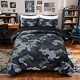 Holawakaka Full Size Camouflage Bedding Comforter Set with Sheets,Boys Girls Men Camo Bed in A Bag 5 Pieces,Kids Teens Dorm Bed Sets Neutral Farmhouse Lodge Cabin Army Bedspread (Dark Green,Full)