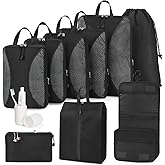 Compression Packing Cubes 10 Sets, Packing Organizers, Extensible Suitcase Organiser Bags, Travel Organizer Cubes for Travel Essentials Black