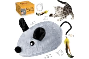 ANKEGE Interactive Cat Toys Mouse for Indoor Cats Rechargeable LED Cat Mouse Toy Feather Tail with Beel Lifelike Electric Automatic Moving Mouse Cat Toy for All Breeds Cat Boredom Exercise-Grey