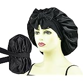 Double Layer Silk Bonnet for Sleeping Women Long Curly Hair Braids, Large Silk Lined Sleep Caps, Satin Bonnet with Tie Band