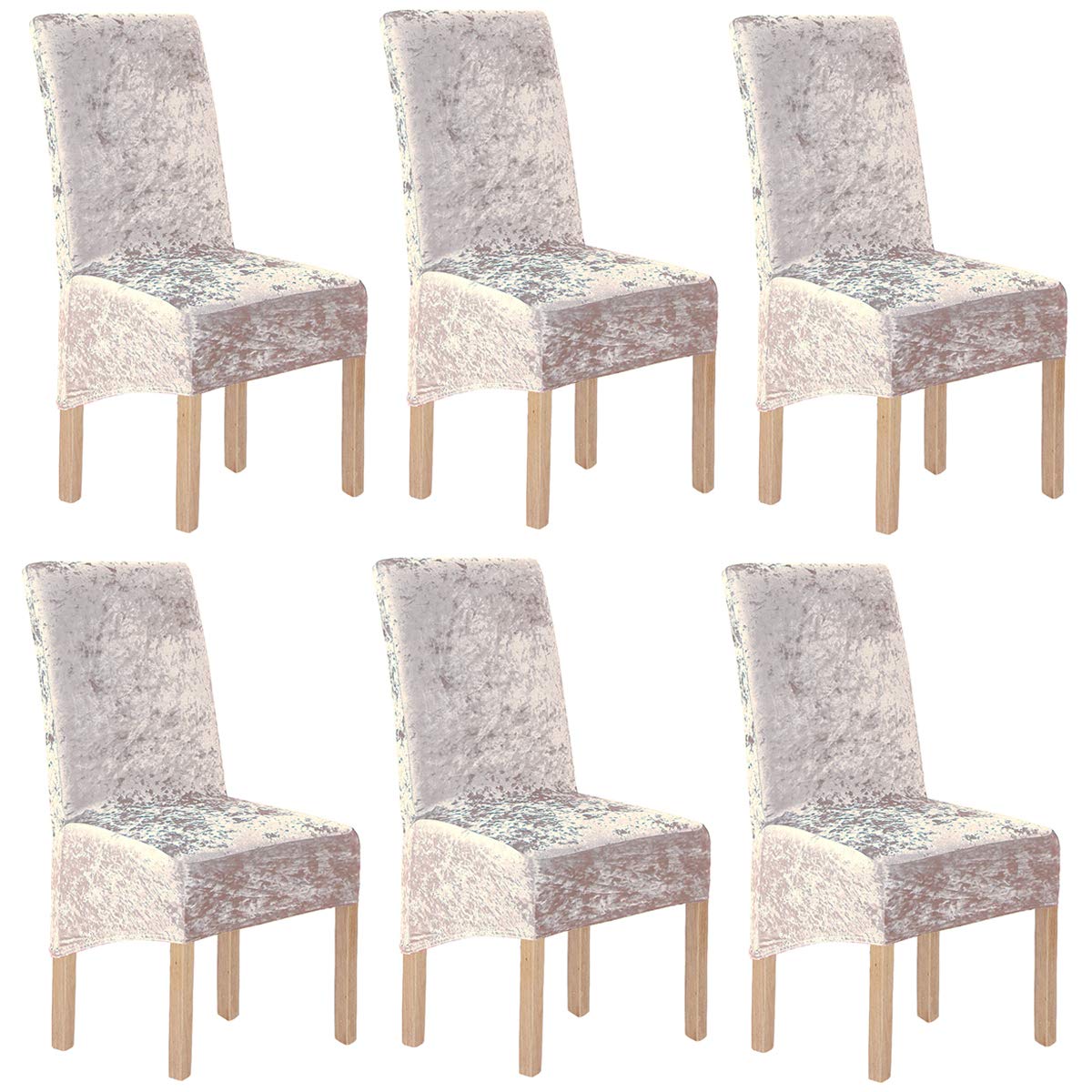 Crushed Velvet XL Chair Covers for Dining Chairs 2/4/6 Pcs Chair Protective Slipcover,Elastic Chair Protector Seat Covers for Dining Room Wedding Banquet Party Decoration(Light Gold-G,6 Pack(XL))