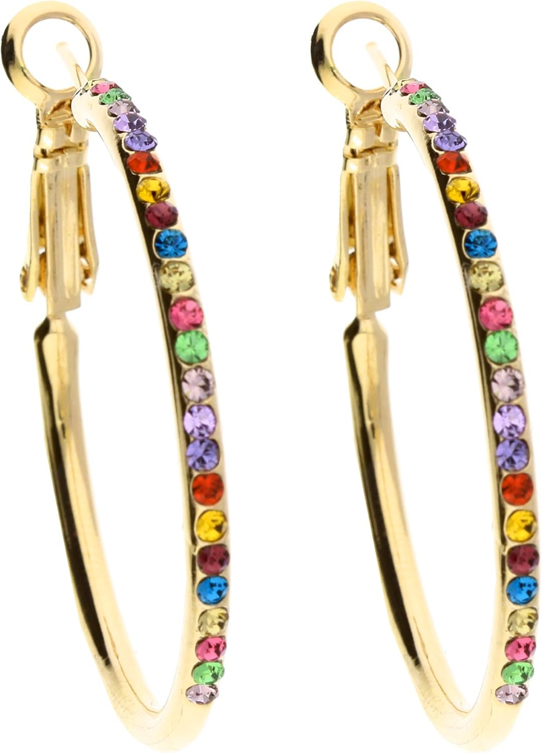 JewelryWe Damen-Ohrringe – Kugel-Charms Creolen Mit Strass, Edelstahl, Weißgold-Optik