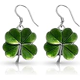 DANFORTH Four Leaf Clover Earrings | Handcrafted Pewter Shamrock Dangle Earrings, St. Patrick’s Day Accessories for Women, 3/4" Made in USA