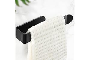 8 Inch Hand Towel Holder, Self Adhesive Towel Bar for Bathroom, Rustproof Aluminum U-Shape Towel Rack Stick on Wall, Black