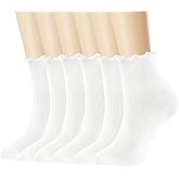 DQCUTE Women's Ruffled Ankle Boot Socks - Soft Knit Cotton Lettuce Trim Crew Socks for Teen Women 6 Pairs